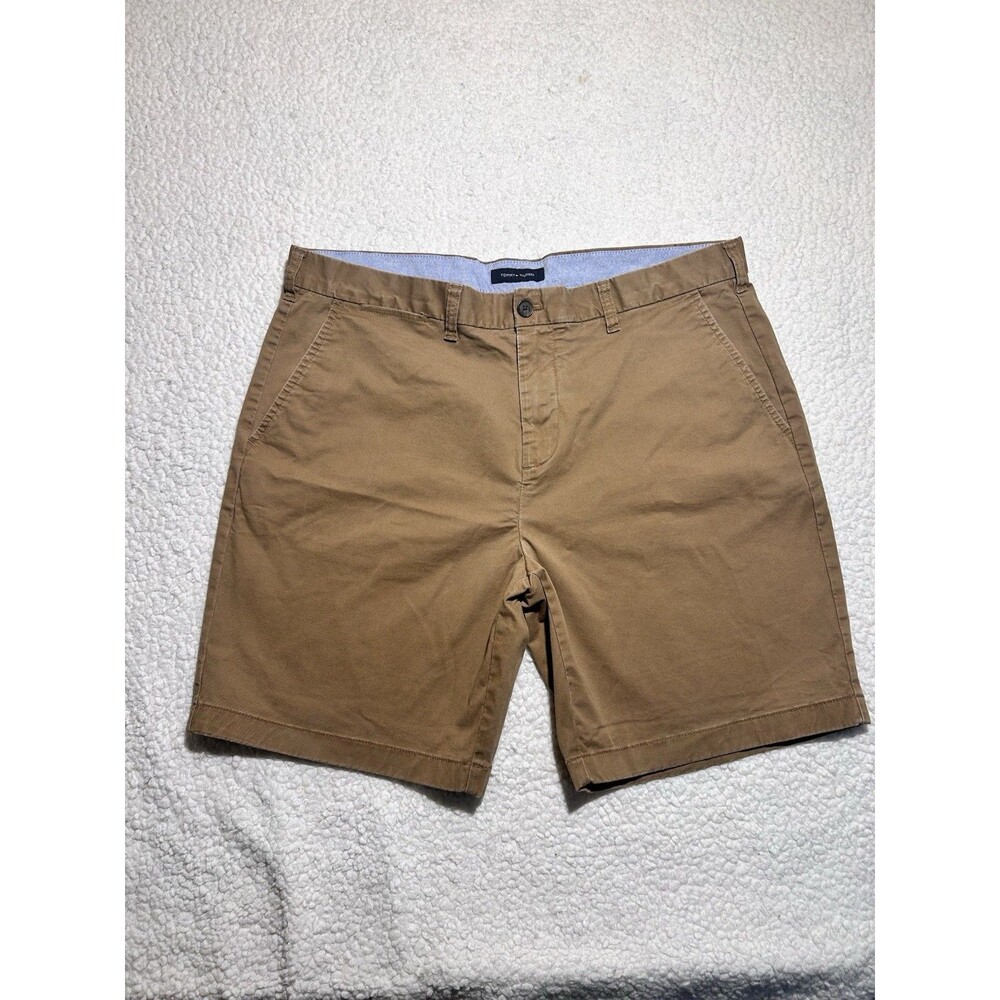 Tommy Hilfiger Men's Chino Shorts Khaki Tan Flat Front Casual Golf Size 38